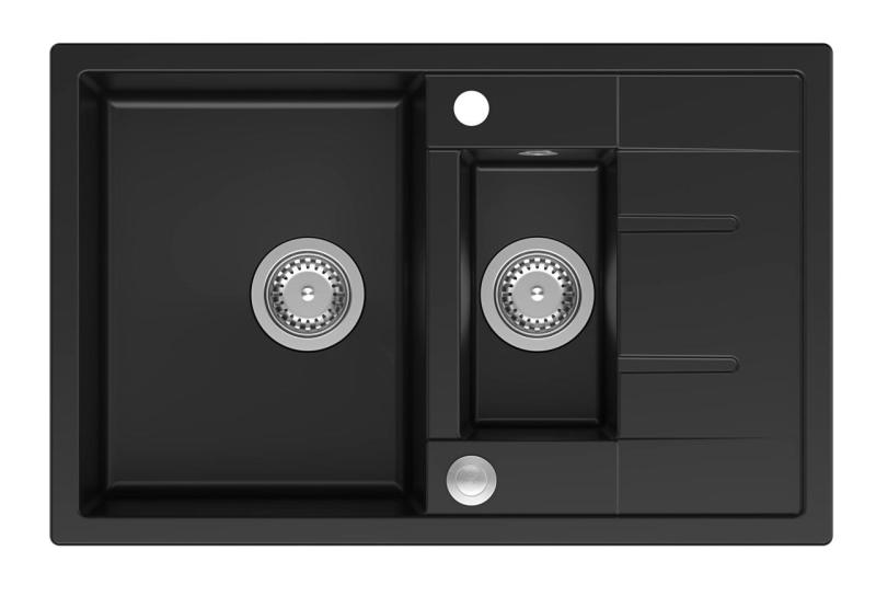 Quadri Brenton črni granitni nadgradni pomivalnik 1,5 korita z odcejalnikom 78x50cm z inox odtokom 1208967553