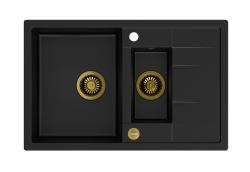 Quadri Brenton črno granitno nadgradno korito 1,5 pomivalnega korita z odcejalnikom 78x50cm z zlatim čepom 1208967554