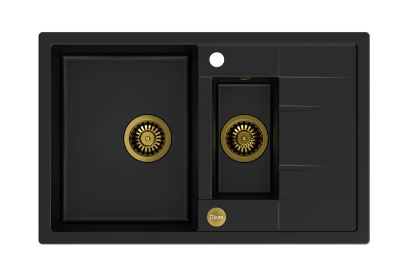 Quadri Brenton črno granitno nadgradno korito 1,5 pomivalnega korita z odcejalnikom 78x50cm z zlatim čepom 1208967554