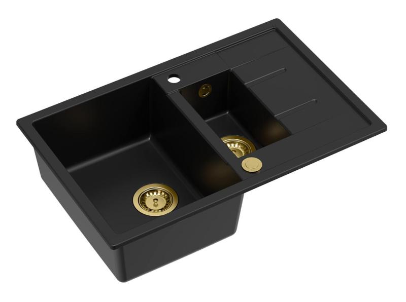 Quadri Brenton črno granitno nadgradno korito 1,5 pomivalnega korita z odcejalnikom 78x50cm z zlatim čepom 1208967554