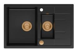 Quadri Brenton črna granitna nadgradna 1,5 pomivalna korita z odcejalnikom 78x50cm s bakrenim čepom 1208967555