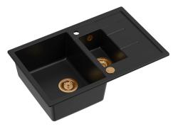 Quadri Brenton črna granitna nadgradna 1,5 pomivalna korita z odcejalnikom 78x50cm s bakrenim čepom 1208967555