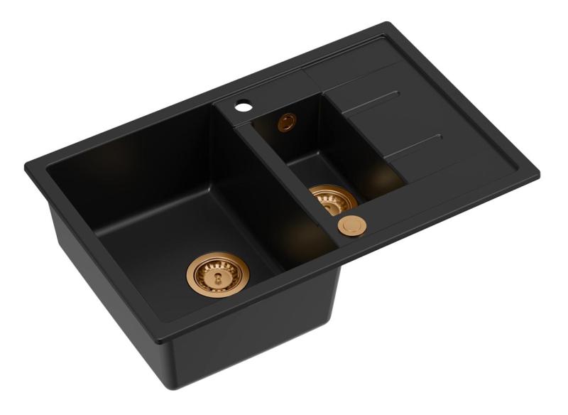 Quadri Brenton črna granitna nadgradna 1,5 pomivalna korita z odcejalnikom 78x50cm s bakrenim čepom 1208967555