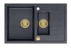 Quadri Brenton antracitni granitni nadgradni pomivalnik z odcejalno površino 78x50cm z zlato odtočno cevjo 1208967557