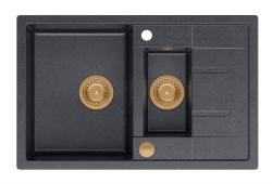 Quadri Brenton antracitni granitni nadgradni pomivalnik z 1,5 koritom in odcejalnikom 78x50cm s bakrenim zamaškom 1208967558