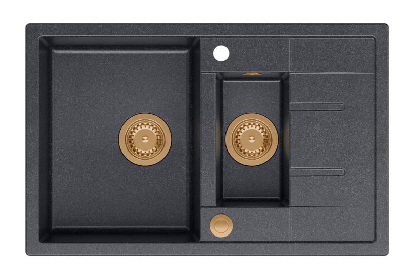 Quadri Brenton antracitni granitni nadgradni pomivalnik z 1,5 koritom in odcejalnikom 78x50cm s bakrenim zamaškom 1208967558