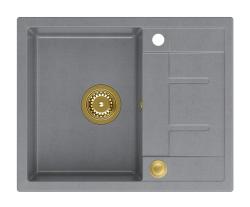 Quadri Dalton siva granitna nadgradna pomivalno korito z odcejevalno površino 62x50 cm z zlato zaporko 1208967565