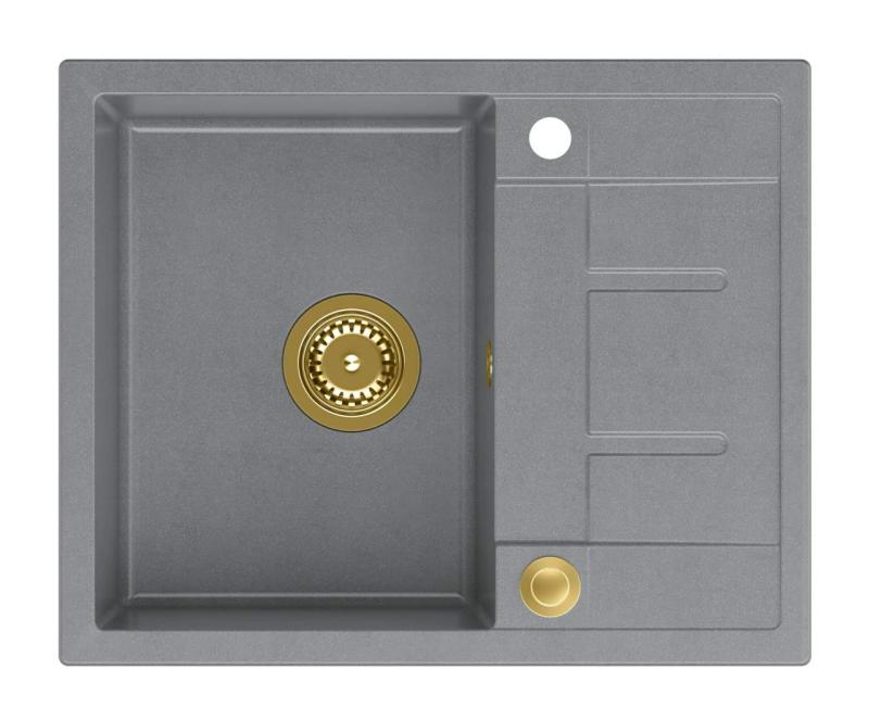 Quadri Dalton siva granitna nadgradna pomivalno korito z odcejevalno površino 62x50 cm z zlato zaporko 1208967565