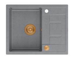 Quadri Dalton siva granitna vgradna pomivalna korito z odcejalno površino 62x50cm z bakrenim čepom 1208967566