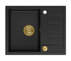 Quadri Dalton črno granitno vgradno korito s odcejalnikom 62x50cm z zlato odtočno cevjo 1208967568