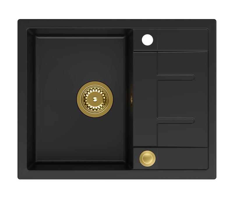 Quadri Dalton črno granitno vgradno korito s odcejalnikom 62x50cm z zlato odtočno cevjo 1208967568
