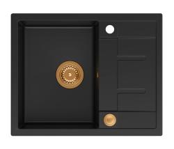 Quadri Dalton črna granitna nadgradna pomivalna korita z odcejevalnikom 62x50cm s bakreno vtičnico 1208967569