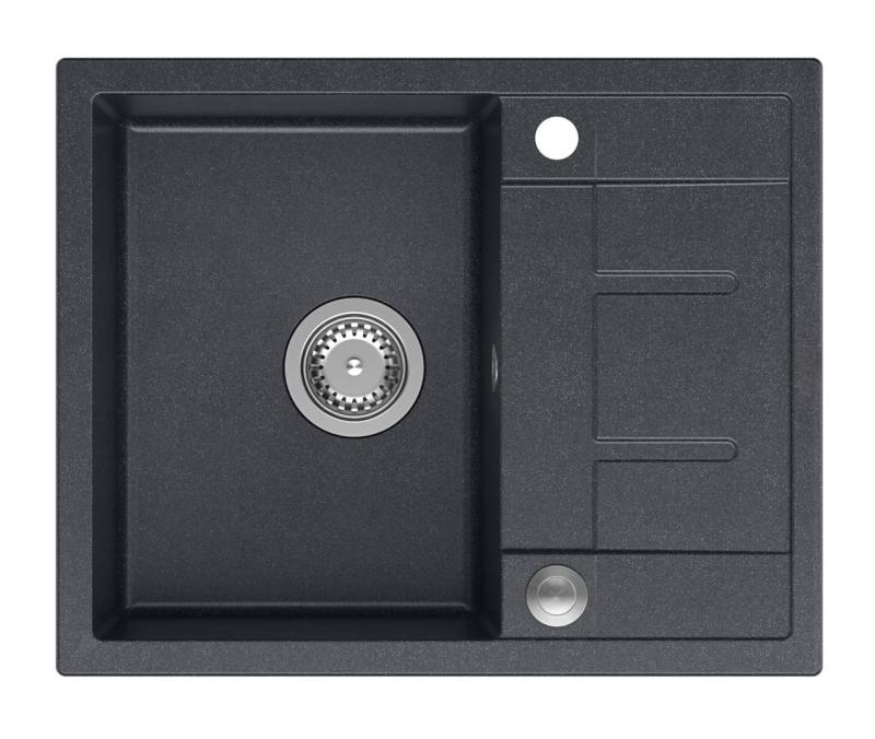 Quadri Dalton antracitna granitna pomivalno korito z odcejalnikom 62x50 cm z nerjavečim jeklenim čepom 1208967570