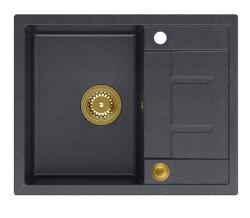 Quadri Dalton antracitna granitna nadpultna pomivalna korita z odcejalnikom 62x50cm z zlato zaporo 1208967571