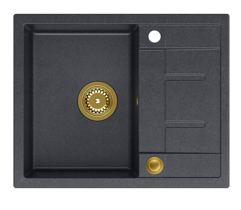 Quadri Dalton antracitna granitna nadpultna pomivalna korita z odcejalnikom 62x50cm z zlato zaporo 1208967571