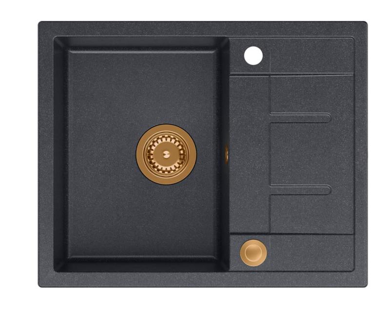Quadri Dalton antracitni granitni nadgradni pomivalnik s odcejalnikom 62x50 cm s bakrenim čepom 1208967572