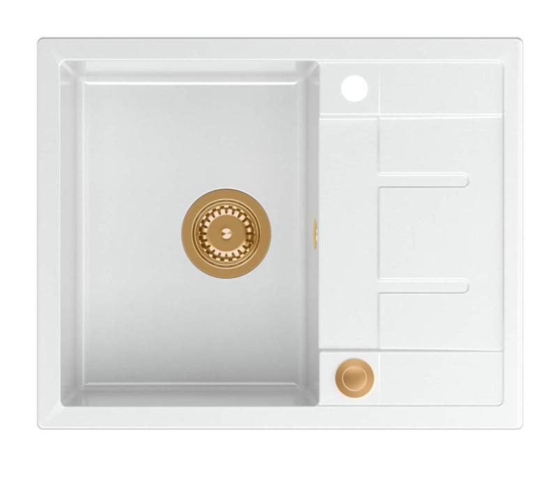 Quadri Dalton bela granitna nadgradna pomivalna korita z odcejevalnikom 62x50cm s bakrenim čepom 1208967575