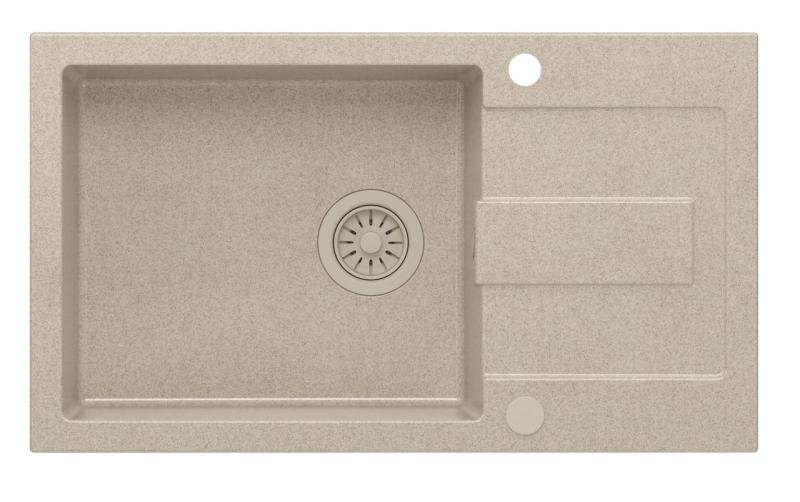 Quadri Sutton XL bež peščena granitna vgradna pomivalna korita 78x45cm z odcejalnikom, obojestranska, z bež čepom 1208967577