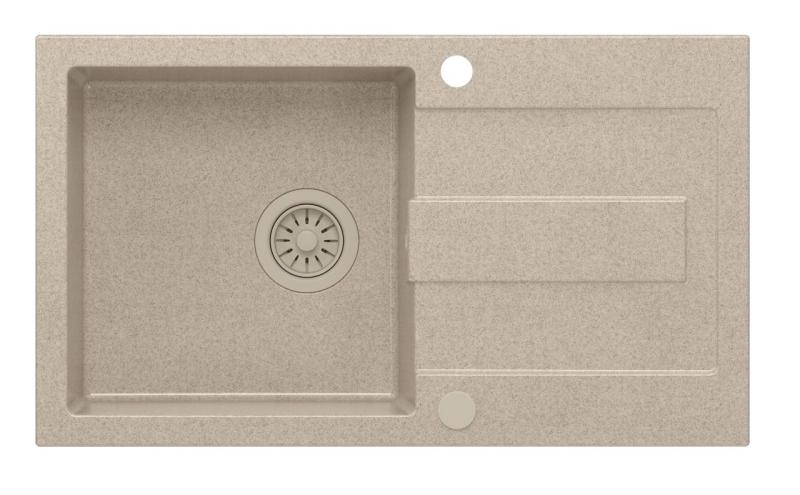Quadri Sutton beige peščeni granitni nadgradni pomivalnik 78x45cm z odcejalnikom, obrnljiv z bež čepom 1208967579