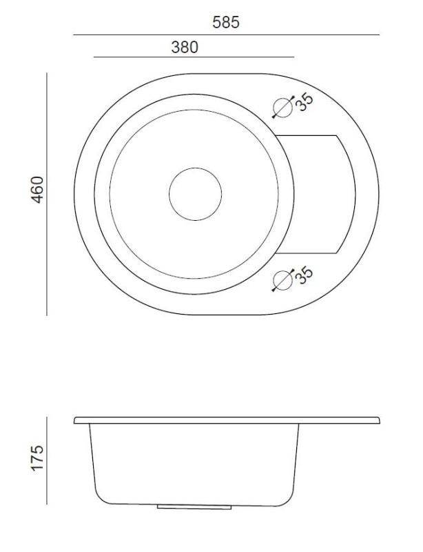 Quadri London Antracit Granitno Okroglo Pomivalno Korito z Odtoknim Delom 585x460mm Obrnljivo - 1208967585