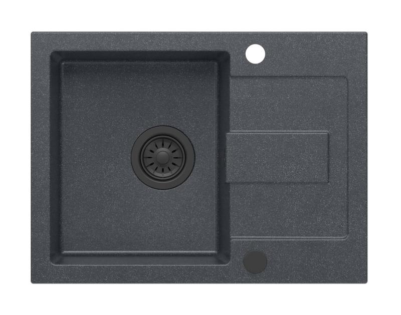 Quadri Sutton Antracitni Granitni Vgradni Pomivalnik 60x45cm z Odkapnim Površjem, Obrnljiv z Črnim Čepom - 1208967586