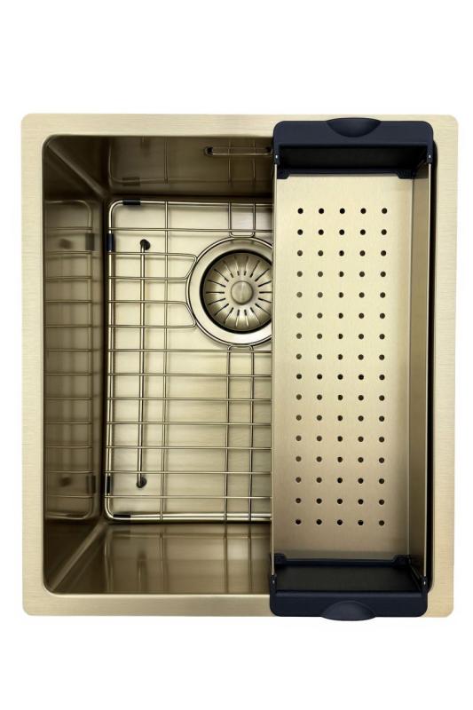 Pure.Sink Prestige pomivalno korito 34x40 cm PVD Zlato 10 mm radijus za podgradnjo, vgradnjo na ravni in nadgradnjo PPG3440-60