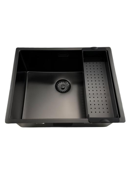 Pure.Sink Prestige pomivalno korito 50x40 cm PVD Gun Metal 10mm radijus za vgradnjo pod pult, v ravnini s pultom in na pult PPG5040-61