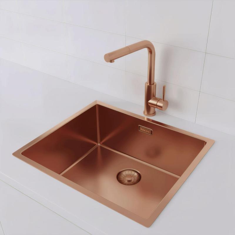 Pure.Sink Prestige pomivalno korito 50x40 cm PVD baker 10 mm radijus podvgradnja, ravna vgradnja in nadgradnja PPG5040-62