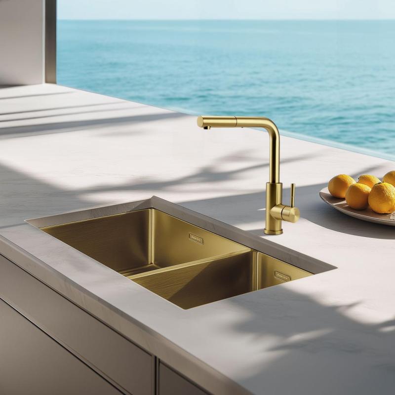 Pure.Sink Elite Steel Spark-S kuhinjska armatura PVD Brušeno zlato z izvlečno cevjo PS8041-60