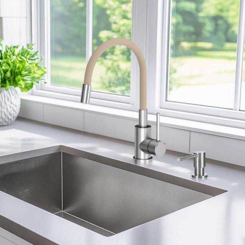 Quadri Bristol Kuhinjska Armatura RVS z Gibko Bež Izlivom 1208967664