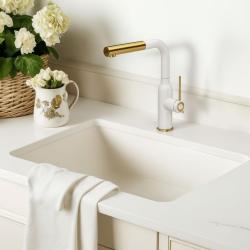 Quadri Stamford Kuhinjska Armatura Bela z Zlato PVD Obdelavo in Izvlečno Cevjo 1208967686