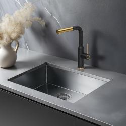 Quadri Stamford Kuinjska armatura Črna s PVD Zlato Zaključkom in Izvlečno Cevjo 1208967688