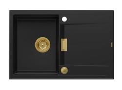 Quadri Minton Granitni Nadgradni Črni Pomivalnik 76x50cm z Odcejalnikom Obrnljiv in Zlati Sifon 1208967739