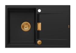 Quadri Minton Granitna Vgradna Črna Pomivalna Korita 76x50cm z Odcejalnikom, Obrnljiva in Bakreni Čep 1208967740