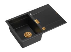 Quadri Minton Granitna Vgradna Črna Pomivalna Korita 76x50cm z Odcejalnikom, Obrnljiva in Bakreni Čep 1208967740