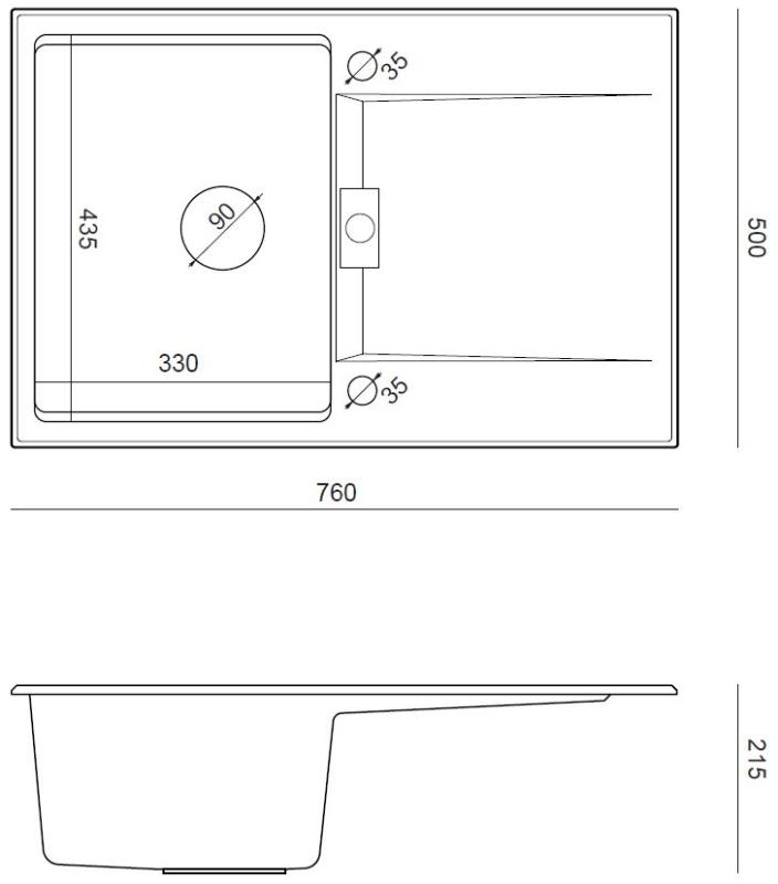 Quadri Minton Granitno Nadgradno Sivo Pomivalno Korito 76x50cm z Odkapom Obratljivo in Zlati Čep - 1208967742