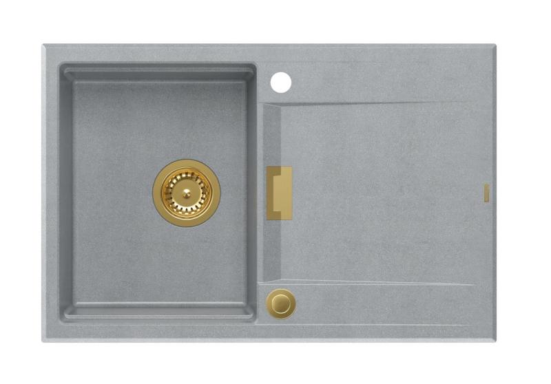 Quadri Minton Granitno Nadgradno Sivo Pomivalno Korito 76x50cm z Odkapom Obratljivo in Zlati Čep - 1208967742