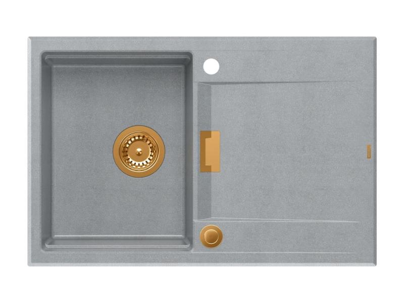 Quadri Minton Granitni Nadgradni Sivi Pomivalnik 76x50cm z Odcejalnikom, Obrnljiv in z Bakrenim Čepom - 1208967743