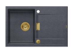 Quadri Minton Granitni Pulti Antracitni Pomivalno Korito 76x50cm z Odcejalnikom, Obrnljivo in Zlati Čep - 1208967745