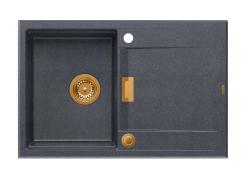 Quadri Minton Granitni Nadgradni Antracitni Pomivalnik 76x50cm z Odkapom Obrnljiv in Bakrenim Čepom - 1208967746