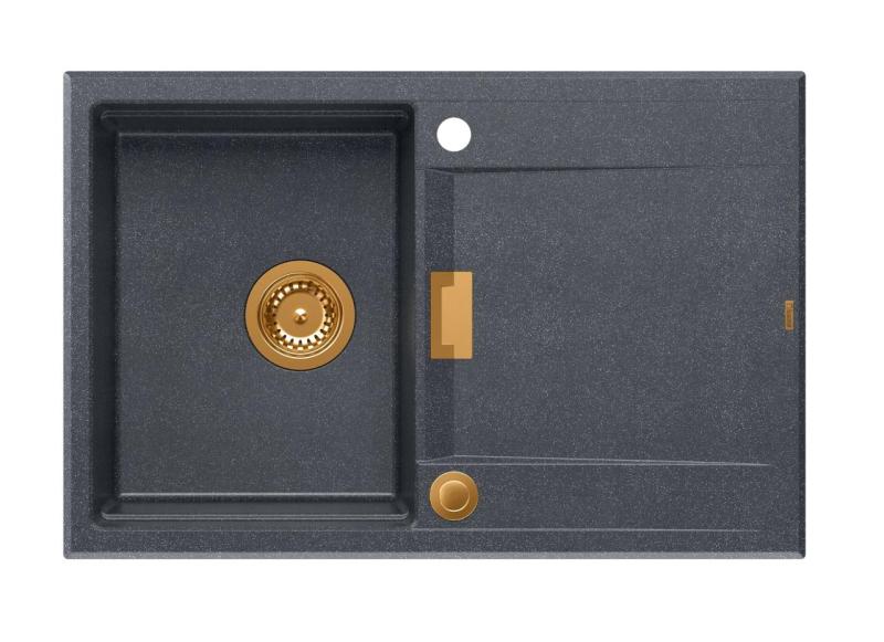 Quadri Minton Granitni Nadgradni Antracitni Pomivalnik 76x50cm z Odkapom Obrnljiv in Bakrenim Čepom - 1208967746