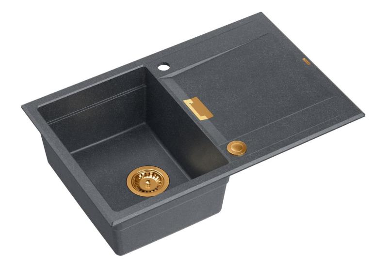 Quadri Minton Granitni Nadgradni Antracitni Pomivalnik 76x50cm z Odkapom Obrnljiv in Bakrenim Čepom - 1208967746