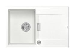 Quadri Minton Granitna Nadgradna Bela Pomivalno korito 76x50 cm z Odcejevalnikom Obrnljivo in Nerjaveč Jekleni Čep - 1208967747
