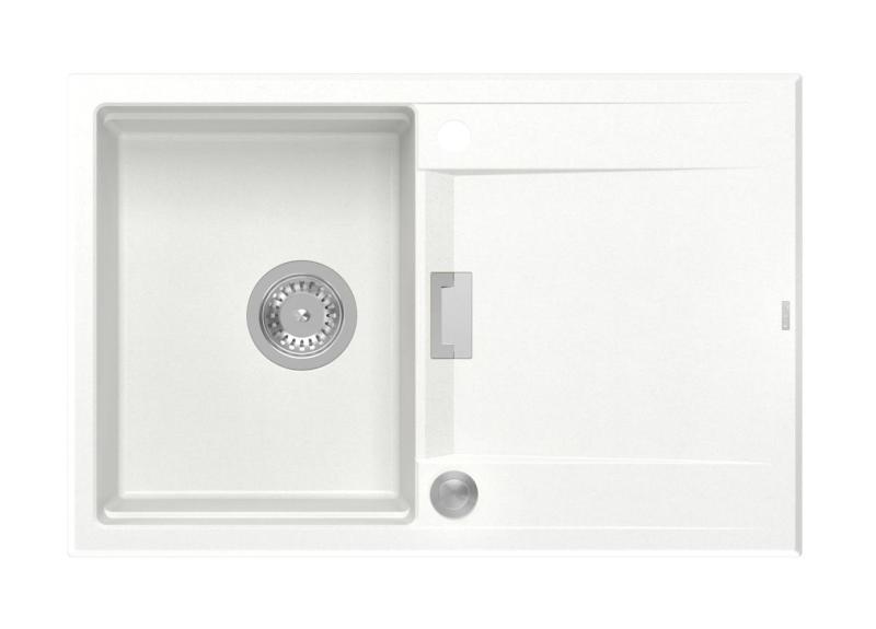 Quadri Minton Granitna Nadgradna Bela Pomivalno korito 76x50 cm z Odcejevalnikom Obrnljivo in Nerjaveč Jekleni Čep - 1208967747