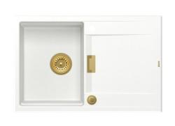Quadri Minton Granitno Pomivalno Korito Bele Barve 76x50cm z Odcejevalnikom, Obrnljivo in Zlati Čep - 1208967748