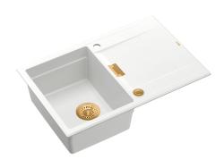 Quadri Minton Granitna Nadgradnja Bela Pomivalno Korito 76x50cm z Odkapom Obrnljivo in Bakrenim Čepom - 1208967749