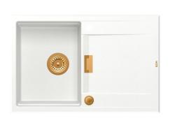 Quadri Minton Granitna Nadgradnja Bela Pomivalno Korito 76x50cm z Odkapom Obrnljivo in Bakrenim Čepom - 1208967749