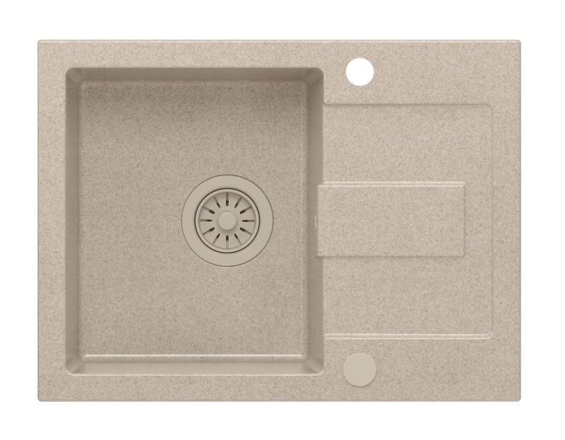 Quadri Sutton Beige Pesek Granitna Vgradna Pomivalna Korita 60x45cm z Odkapno Površino, Obrnljivo z Bež Čepom - 1208967751