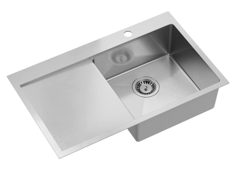 Aquadesign Clara Inox Pomivalno Korito z Desno Stranjo Posode 78x48cm Nadgradnja z Odkapno Polico, Z Režo za Pipo in Inox Čep - 1208967754