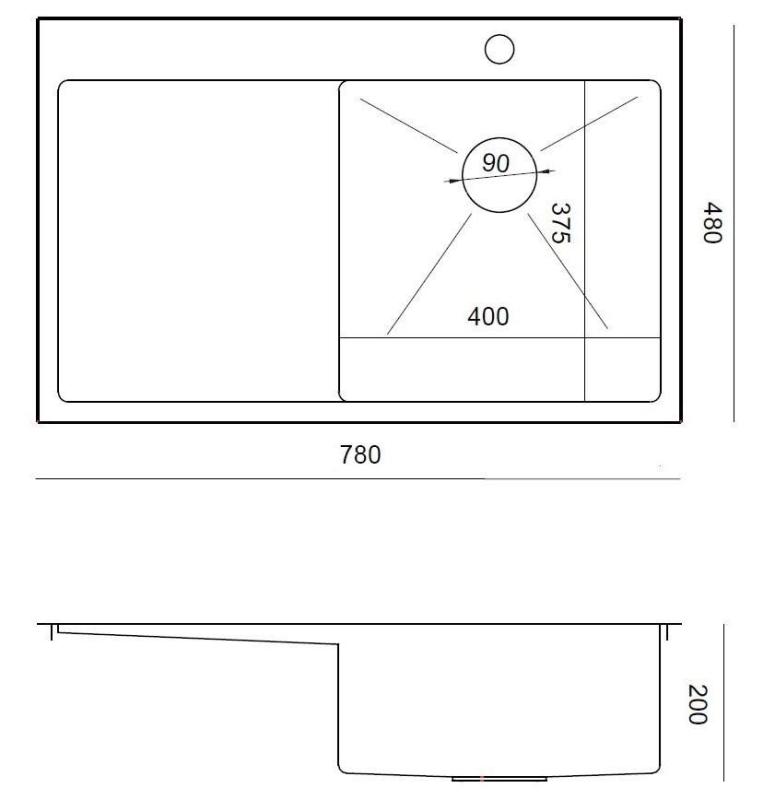 Aquadesign Clara Inox Pomivalno Korito z Desno Stranjo Posode 78x48cm Nadgradnja z Odkapno Polico, Z Režo za Pipo in Inox Čep - 1208967754